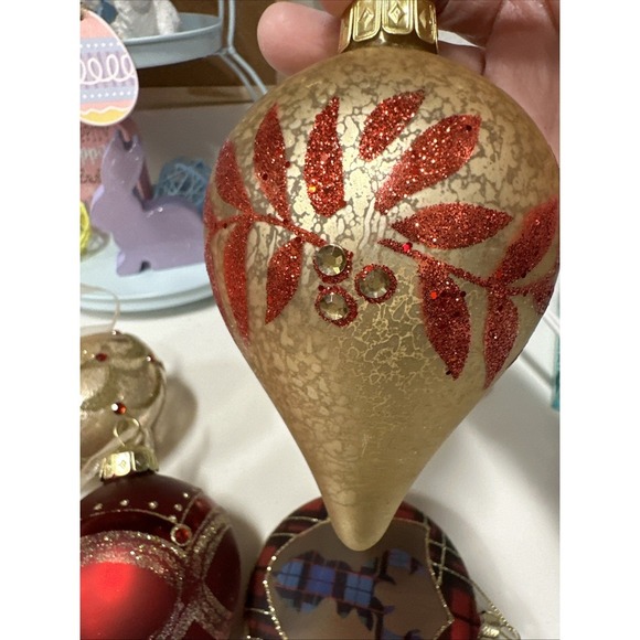 Vtg Mercury Glass Ornaments Set Of 6 Christmas Balls Red And Gold‎ - Picture 4 of 8